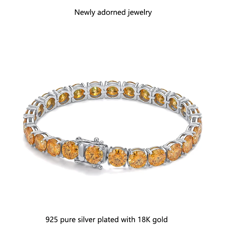 

925 Sterling Silver Full Diamond Moissanite Colorful 1CT Plated 18K Gold Bracelet for Women, Elegant and Versatile Tennis Chain,