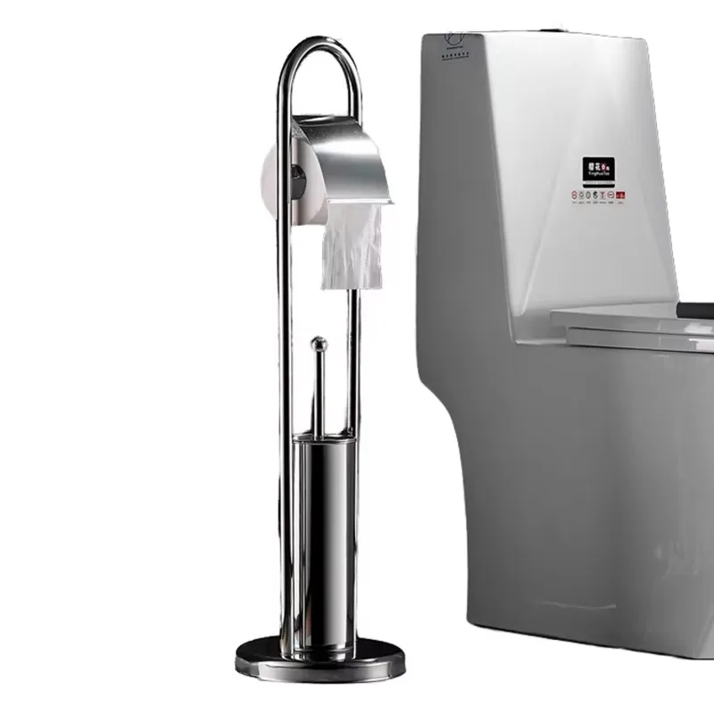 Luxury stainless steel eco-friendly vertical toilet paper holder with toilet brush