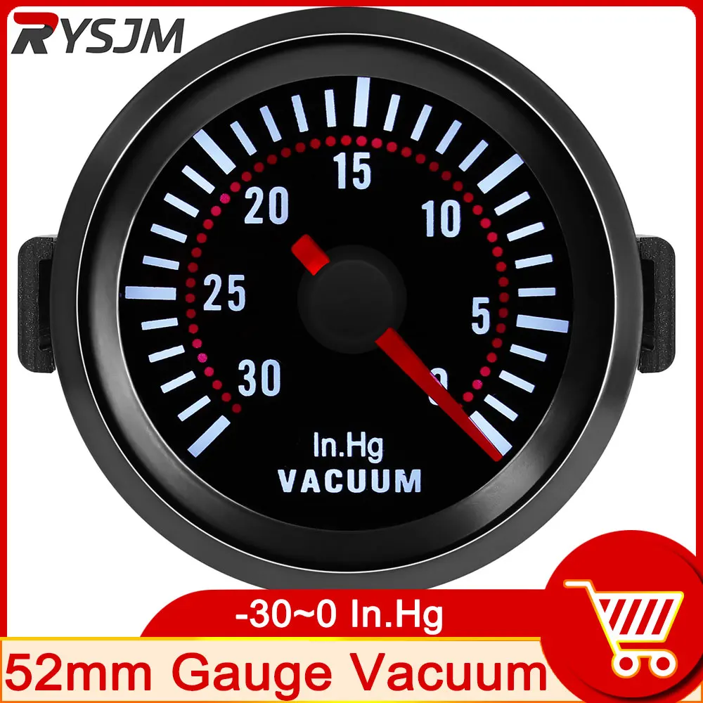 52mm Car Vacuum  with Sensor -30~0 In.Hg Gauge Universal Air Press Gauge Pointer Meter Smoke Len White LED for Gasoline Car 12V