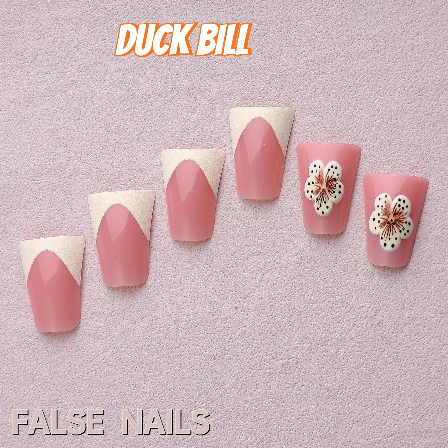 

24PCS Nude Pink French Press on Nails Duckbill Shape 3D Floral Polka Dot Details Elegant Sweet Japanese Simple Style Nail Art 네일