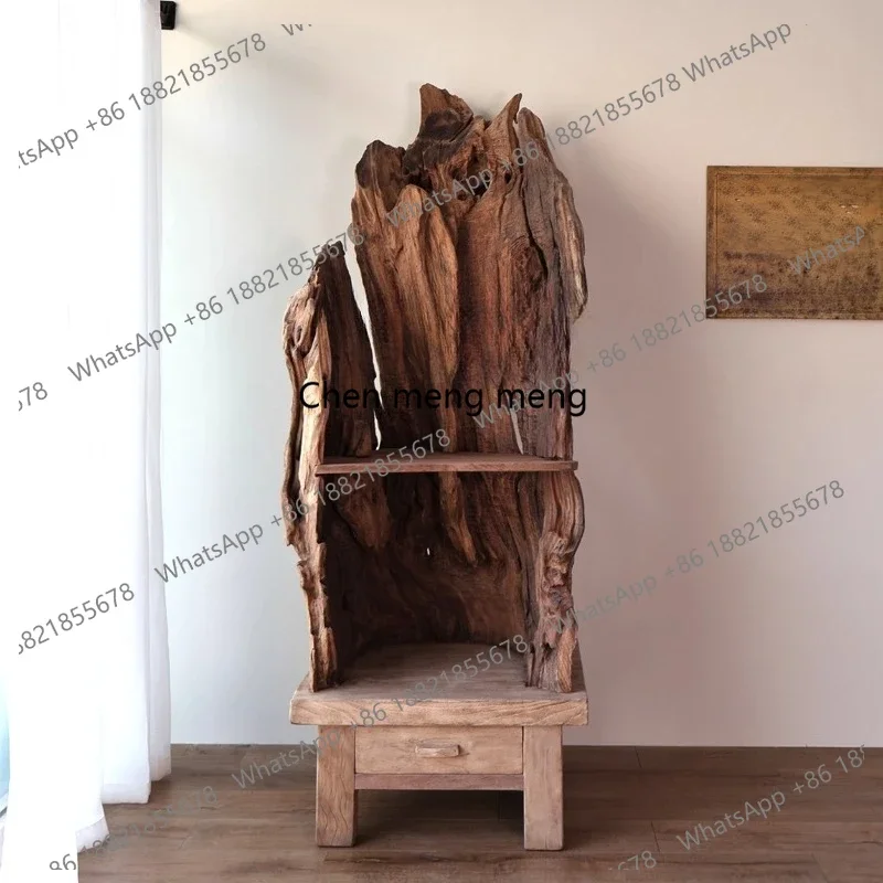 

H Wabi-sandy wind living room floor-to-ceiling solid wood original ecological log retro floor-to-ceiling flower stand fragrant