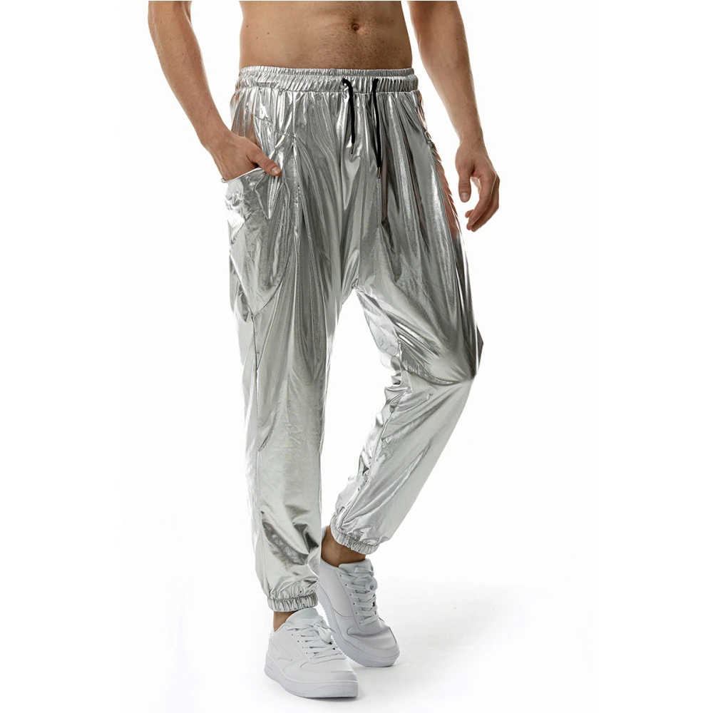 Men's Shiny Gold Metallic Jogger Sweatpants Hip Hop Casual Loose and Comfortable Disco Dance Party Festival Prom Streetwear