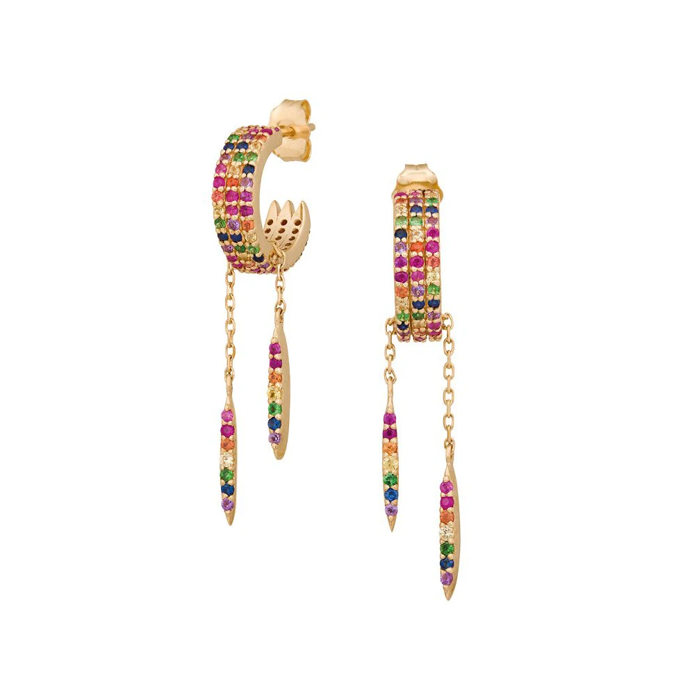 Gold color filled 2022 new trendy women jewelry summer winter rainbow design micro pave cz tassel charming earring jewelry