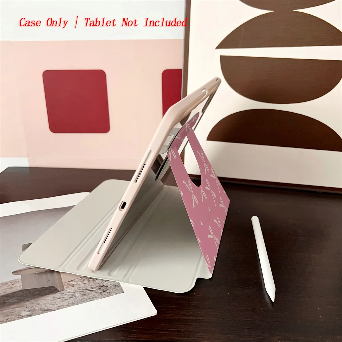 حافظة iPad مطبوعة بعقدة وردية اللون لجهاز Pro 12.9/11/Air 10.9/iPad 10.2/Mini 6، غطاء مقاوم للصدمات ومقاوم للاهتراء