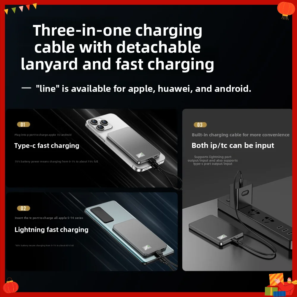 10000mAh Ultra Slim Magnetic Wireless Power Bank, PD22.5W Super Fast Charge, 3-in-1 Portable Charger For iPhone&Watch Android