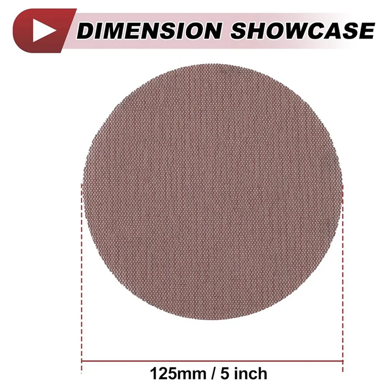 50 stuks 5 inch Abranet schuurgaas anti-verstopping haaklus stofvrij net schuurpapier 400 korrel bruin aluminiumoxide