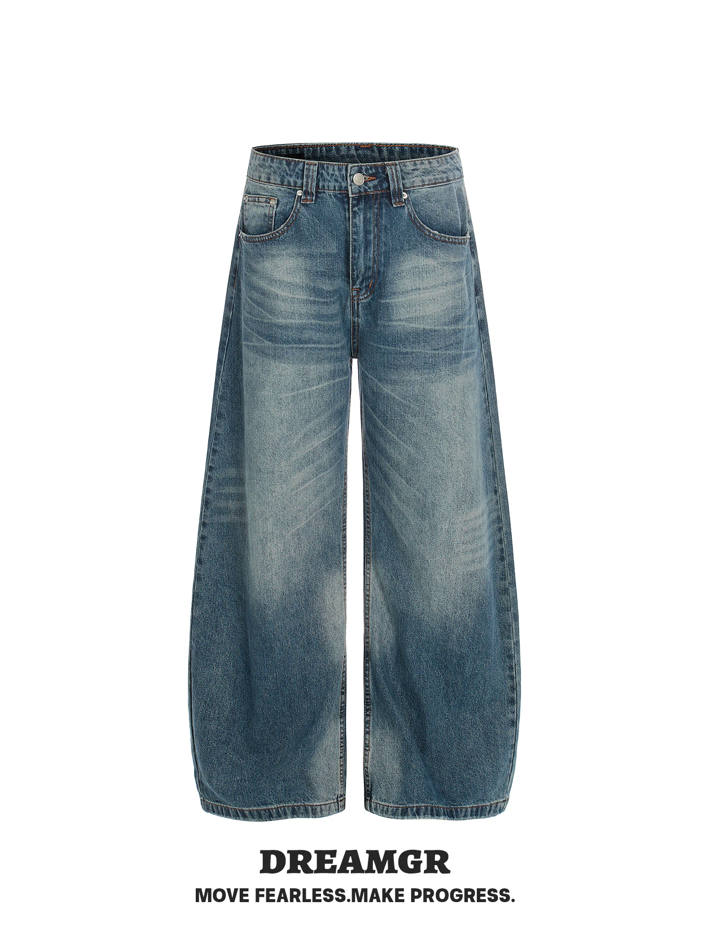 

Американские винтажные синие джинсы унисекс New High Street: свободные прямые брюки с широкими штанинами, стройнящие фигуру