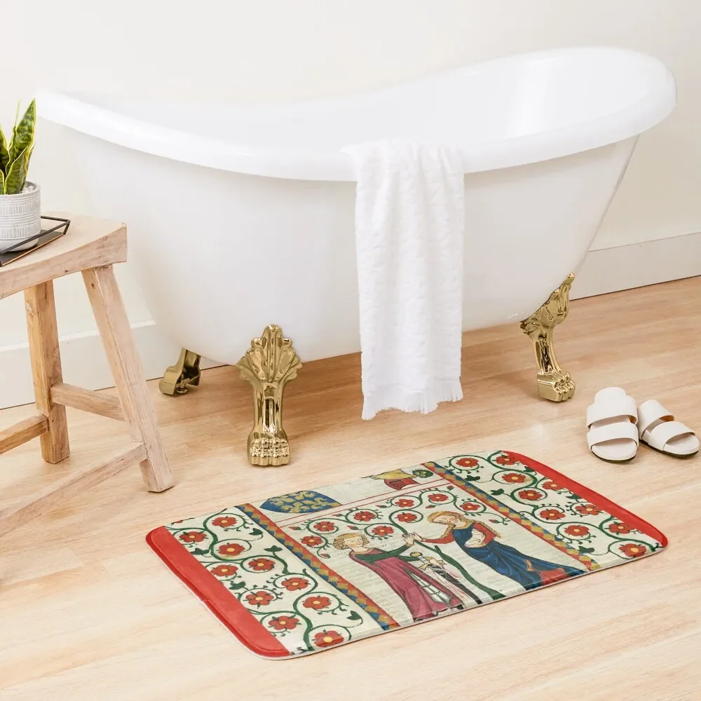 

GERMAN POET WITH HIS BELOVED LADY ,MEDIEVAL MINIATURE WITH WILD ROSES Bath Mat Carpet For Bathroom Non-Slip Bathtub Mat