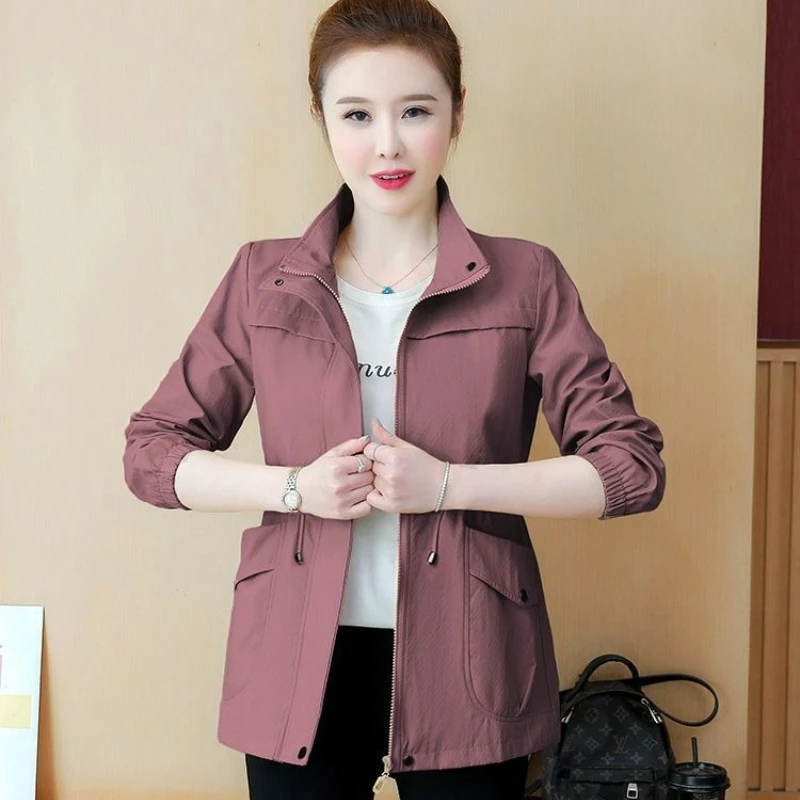 

Spring and Autumn Double Layer Lining Coat Women's Korean Windproof Drawstring Loose Standing Neck Women's Jacket Clothes 2025