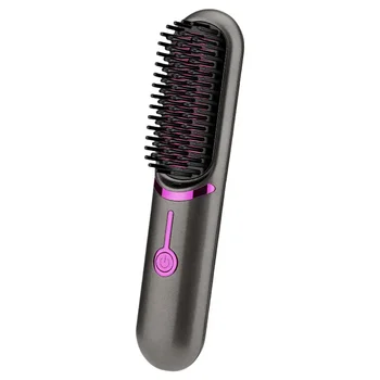 Image Hair Straightening Brush USB Charging Cordless Hair Straightener Brush 5200mAh Portable Mini Hair Straightener Styling Tool