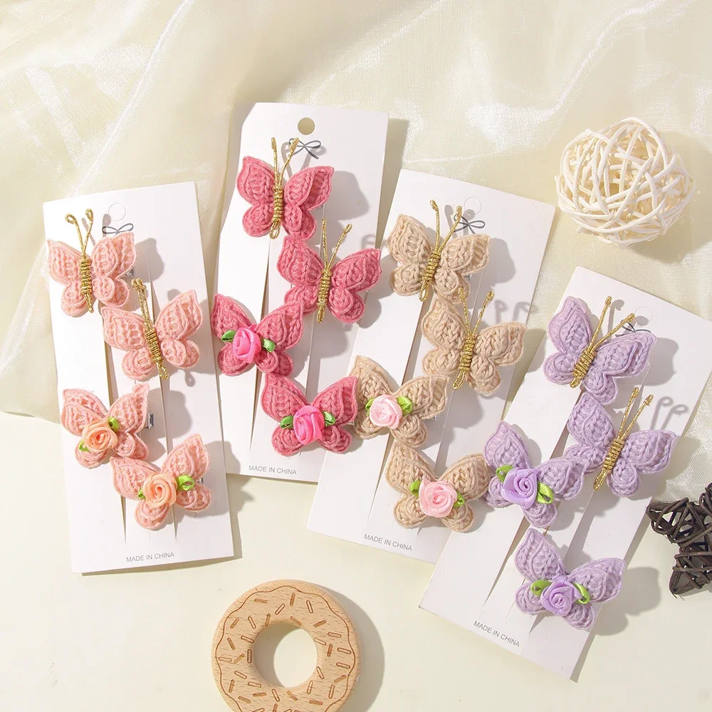 4 unids/set de pinzas para el pelo con lazo liso tejido fino para niños, tejido de lana hecho a mano, accesorios para el cabello sin daños para el cabello, regalo para niñas