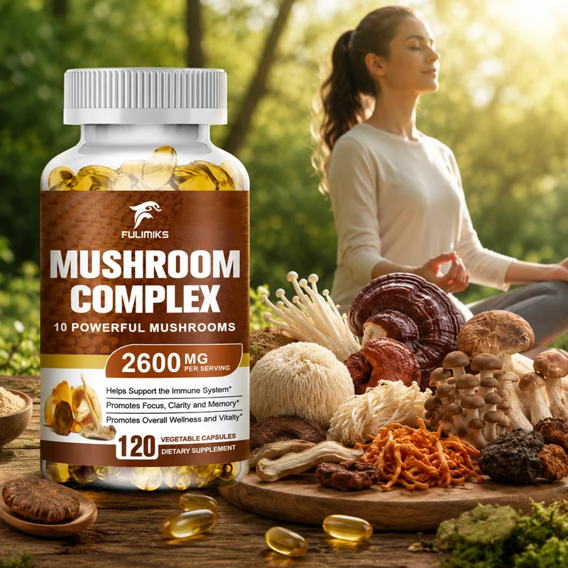 10 Powerful Mushrooms Supplement, with Lion's Mane, Reishi & Chaga, Supports Brain Focus, Immunity, Energy & Sleep Health