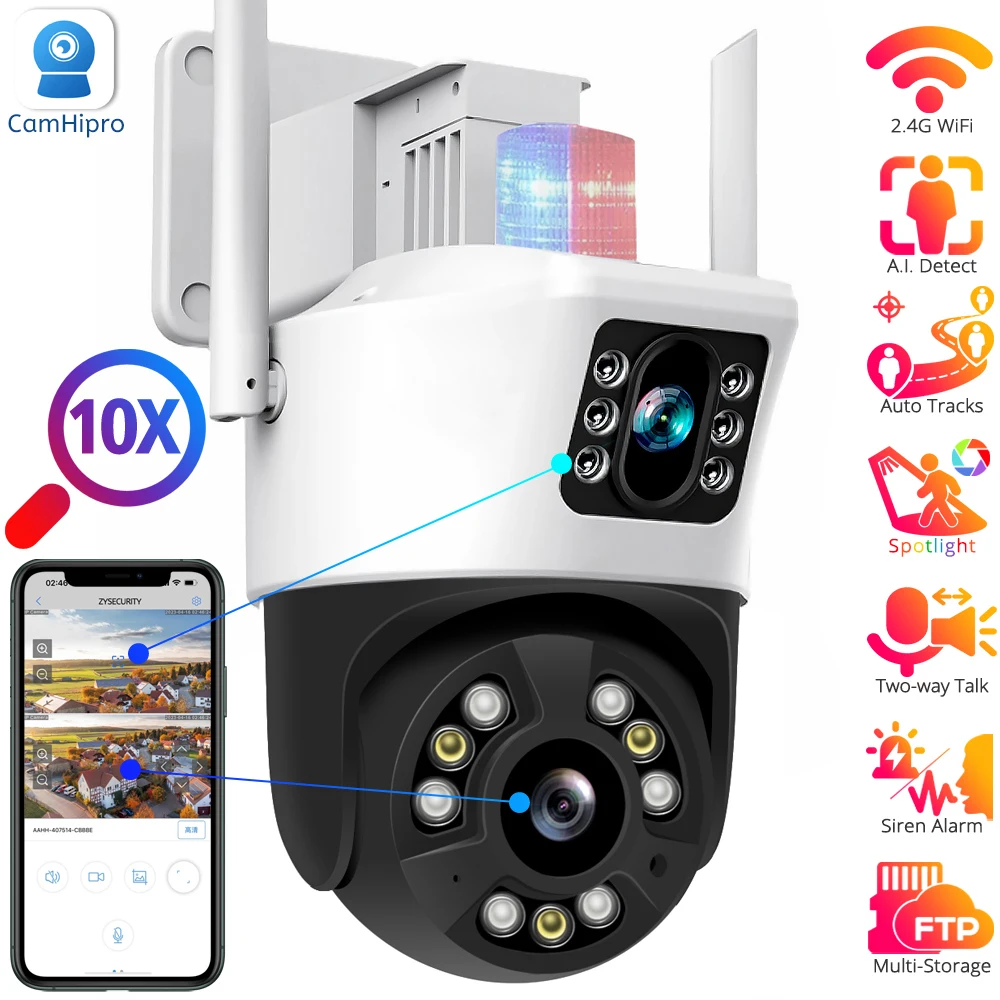 1080P FHD Dual Lens WiFi PTZ IP Camera External Humanoid Auto Tracking Security Surveillance Cameras Two Way Audio CCTV Camera