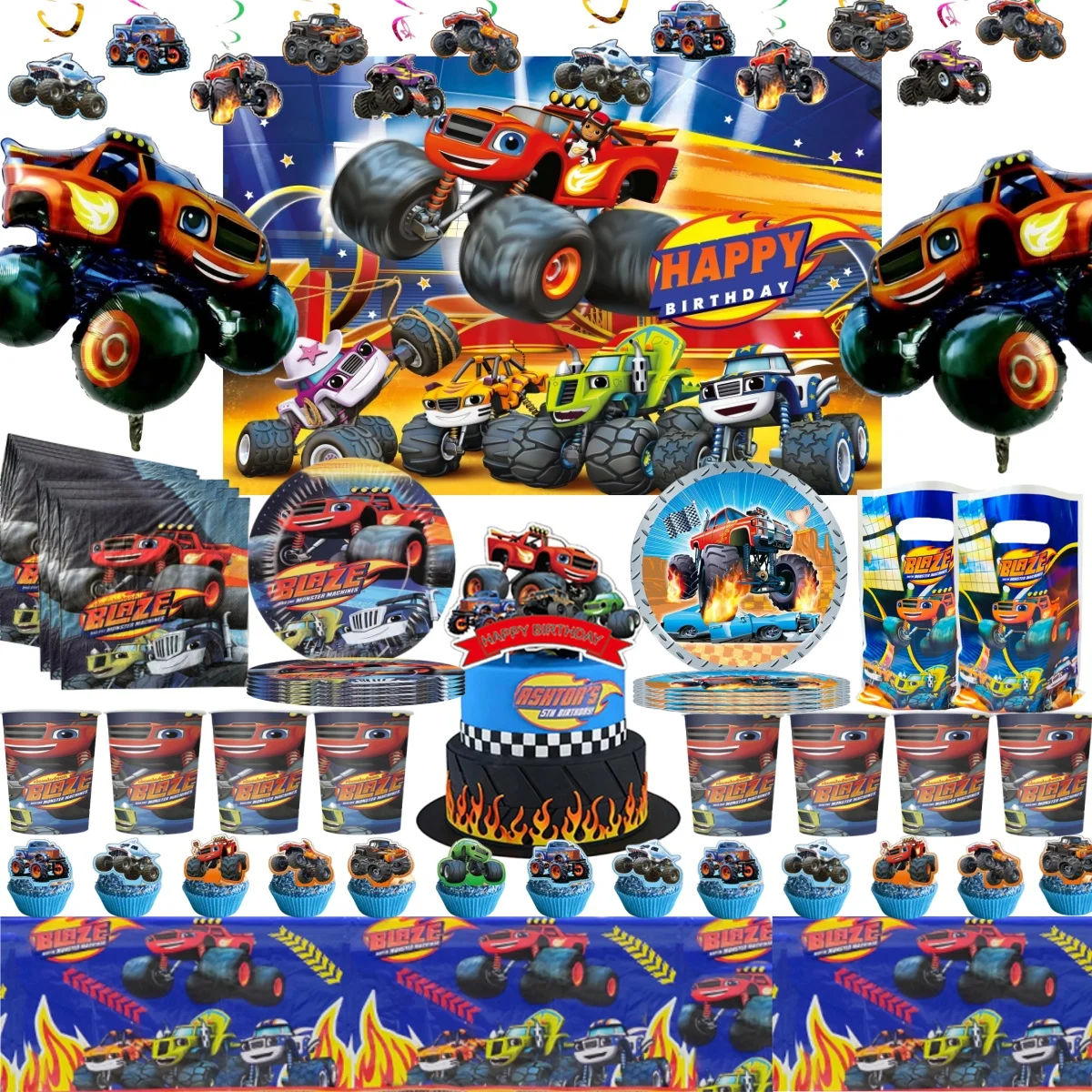 Blaze y los Monster Machines decoración de fiesta de cumpleaños vajilla desechable plato de papel Banner Baby Shower suministros para fiesta infantil