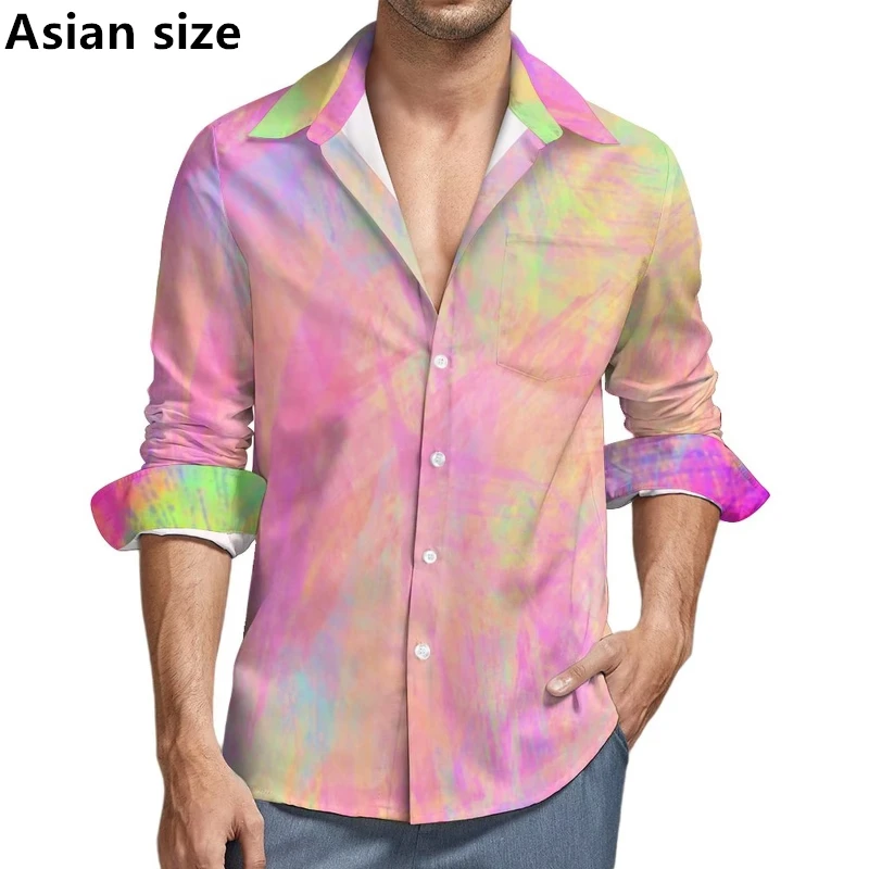 

Красочная неоновая мужская рубашка с 3D принтом, модная рубашка с длинными рукавами и принтом брызг чернил, повседневные осенние топы унисекс с лацканами