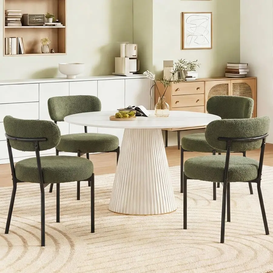 

Комплект из 2 обеденных стульев в стиле Mid-Century Modern, с круглой изогнутой спинкой и мягкой обивкой, для кухни, туалетного столика, гостиной, черные