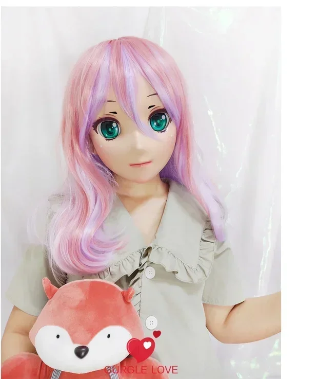 (GL) 여성용 달콤한 소녀 레진 반쪽 머리 키구루미 크로스드레스 코스프레 일본 애니메이션 롤리타 인형 마스크 눈과 가발 포함