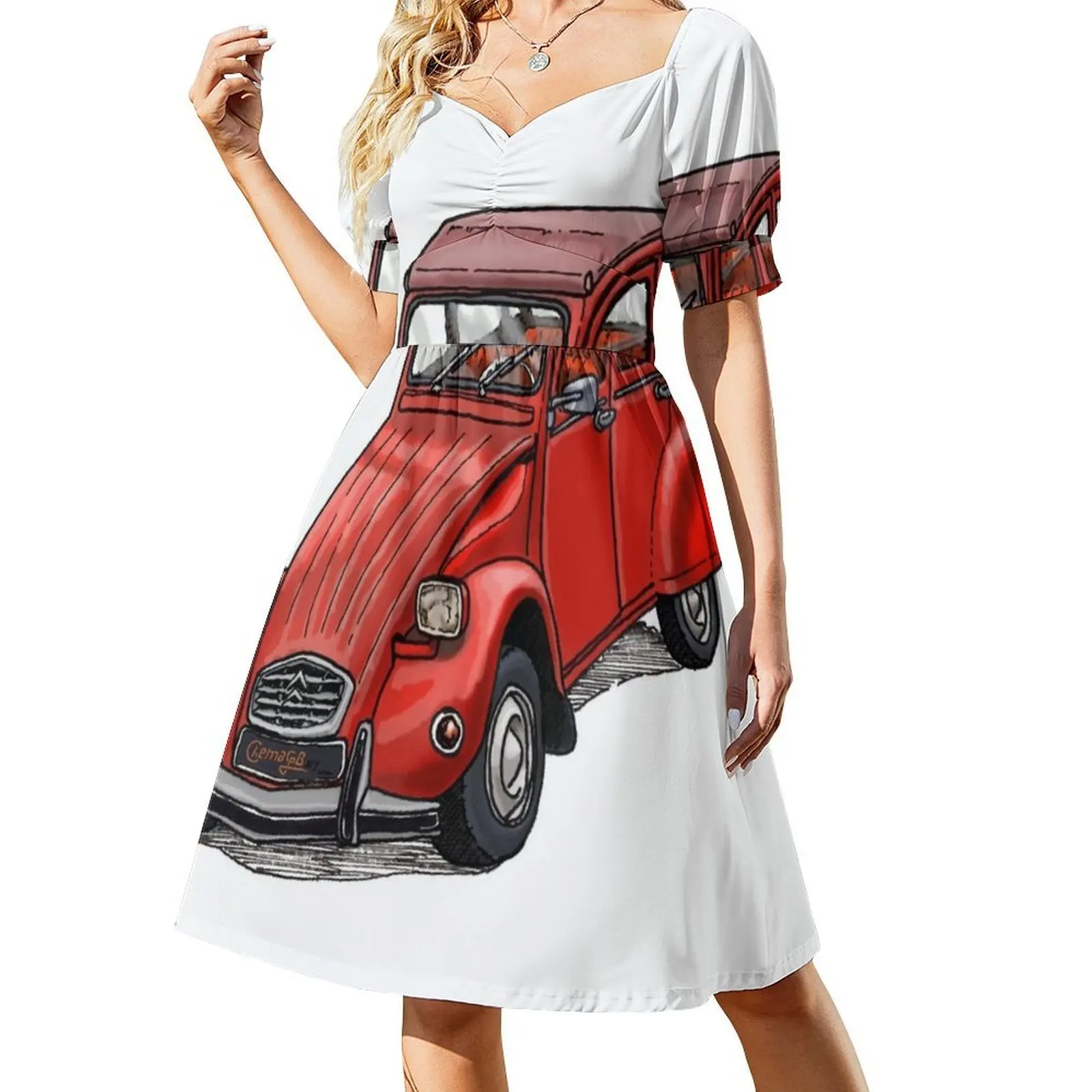 2Cv فستان كاجوال على الطراز الكوري الأحمر للنساء فساتين بسيطة يومية للمكتب للسيدات 2Cv سيارة كلاسيكية عتيقة فرنسا فرنسية أنثى #2