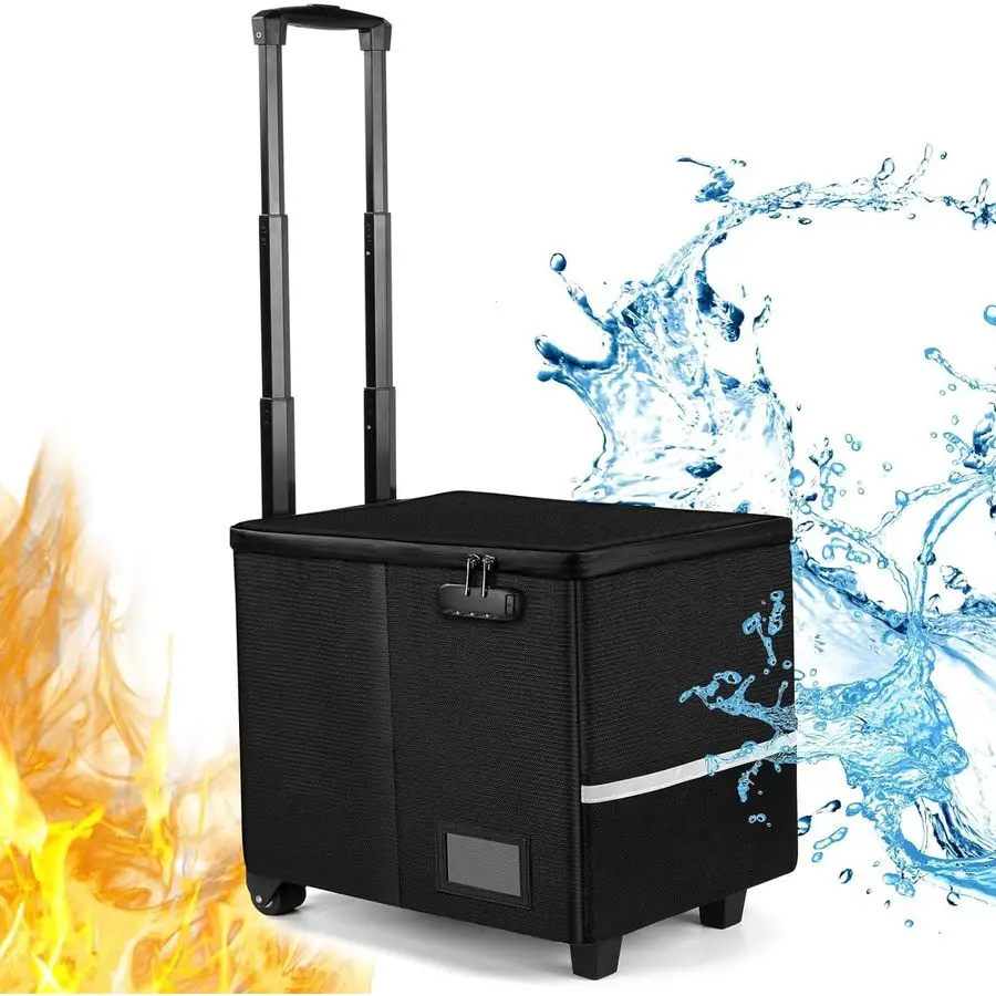 Caja archivadora con ruedas, bolsa plegable ignífuga con cerradura, caja ignífuga con asa y ruedas, caja ignífuga móvil