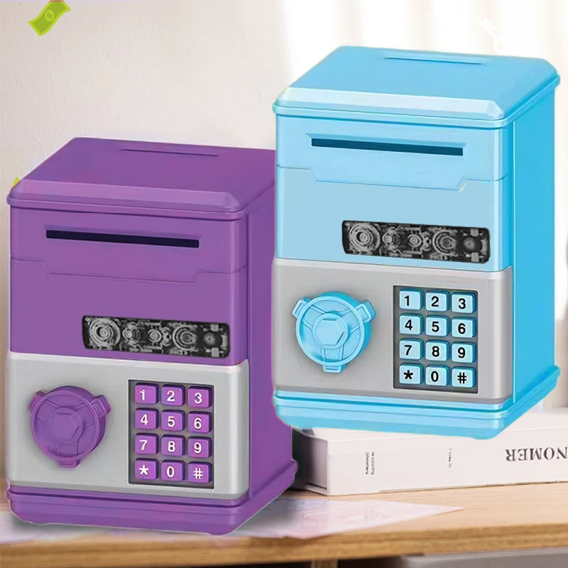 1 قطعة عملات آمنة صغيرة أوتوماتيكية توفير النقود صندوق المال كلمة المرور عداد رمز مفتاح قفل عملة البنك ATM الطفل #6