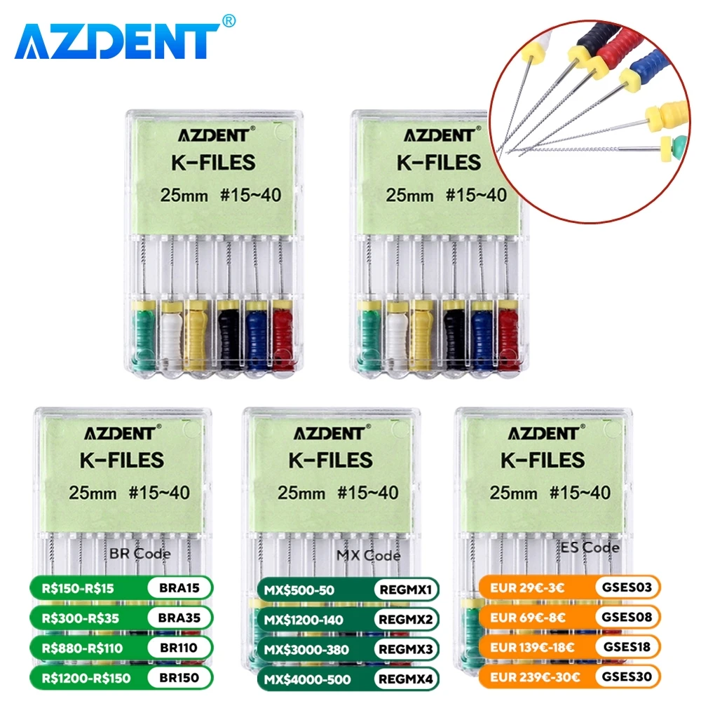 5 pudełekT Dental K-File H-File Niti Pilniki do użytku ręcznego AZDEN # 15-40 Endodontyczny instrument do kanałów korzeniowych Narzędzie