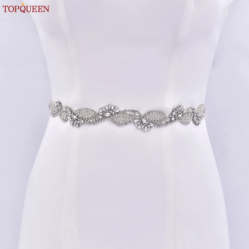 Cinture da sposa TOPQUEEN con Appliques a fascia in vita da sposa in cristallo argento per le donne da sposa abito da donna femminile decorazione S17