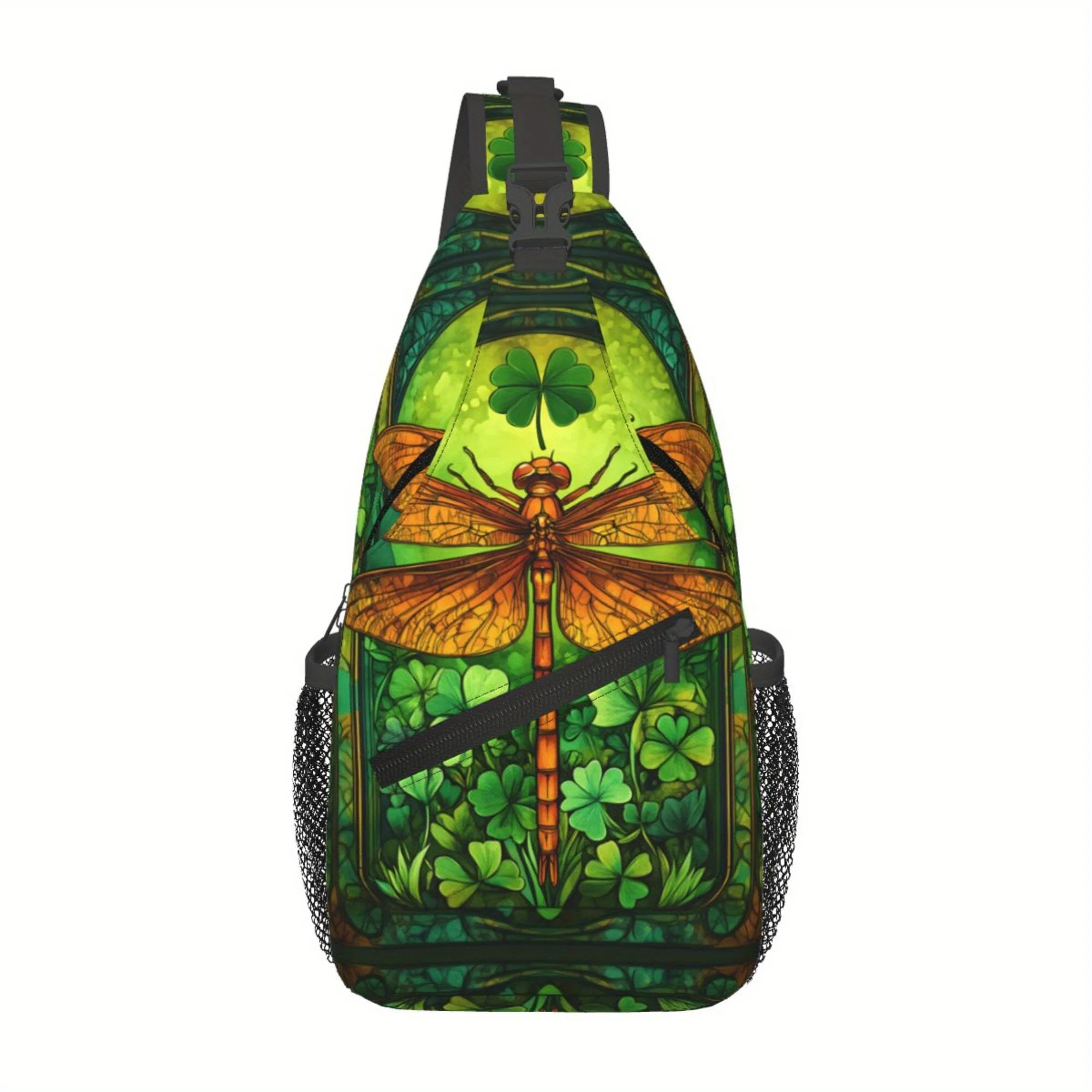 Printing 4-Leaf Clover Dragonfly Backpack - Durable Polyester, Zipper Closure, Machine Washable Ideal for Travel