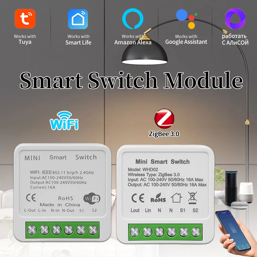 

Tuya ZigBee WiFi Smart Switch Релейный выключатель Модуль 16A Smart Life APP Дистанционное голосовое управление с Alexa Google Home Alice