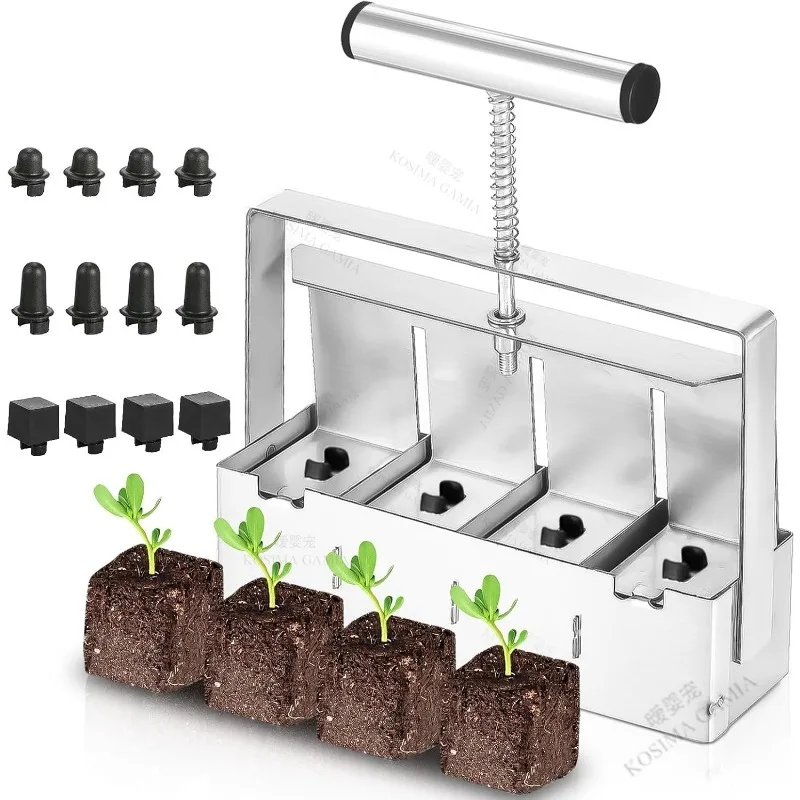 

Greenhouse Planting Soil Block Maker Stainless Steel Handheld Mini Seedlings Dispenser Garden Tool Reusable Durable