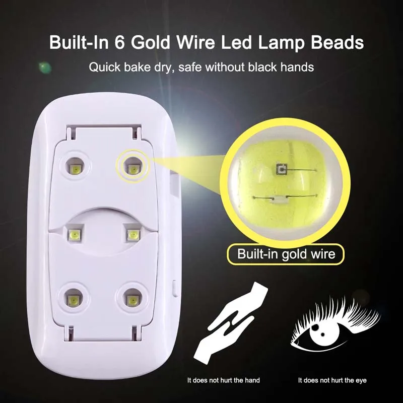 Phototherapy Nail Uv Lamp Mini Usb Uv Led Nail Lamp With 6Pcs Lamp Beads 45S 60S Mouse Nail Dryer For All Gel Nail Polish