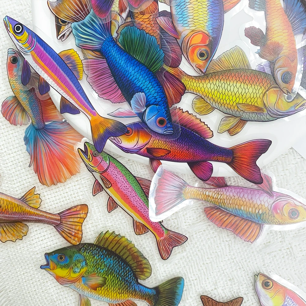 50pcs Cartoon Cute Fish Transparent PET Stickers Decals For Phone Suitcase Refrigerator DIY Aesthetic Stickers Kids Toys Gifts