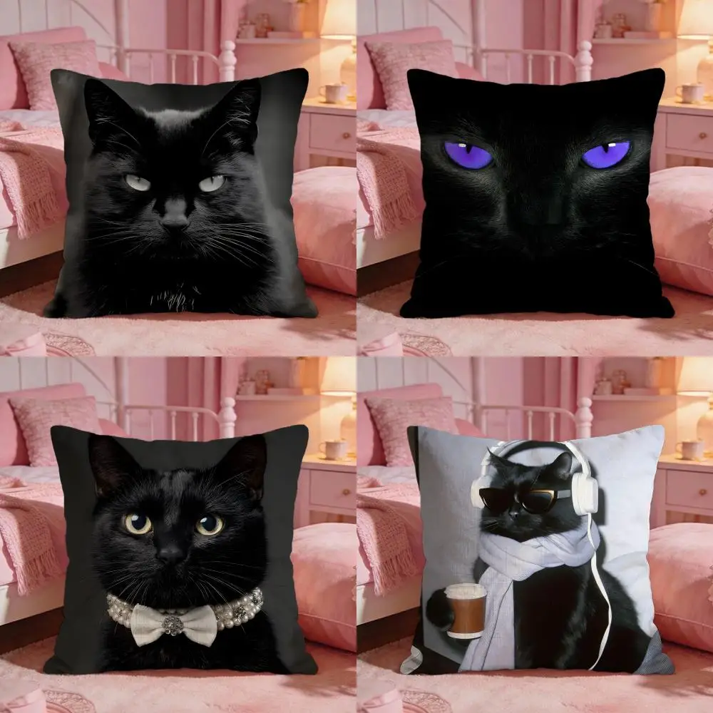 Black Cat Cute Cushion Cover Premium Comfort Reversible Pill
