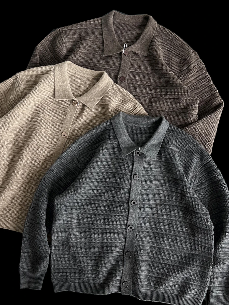 

Мужской утепленный вязаный свитер-кардиган с отложным воротником, пушистой текстурой, для осени и зимы, модный, удобный, дышащий