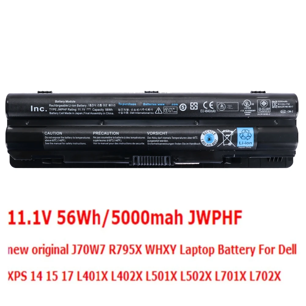 11.1V 56Wh JWPHF New Laptop Battery For Dell XPS 14 15 17 L401x L501x L502x L521x L701X Compatible P/N:312-1127 J70W7 R795X