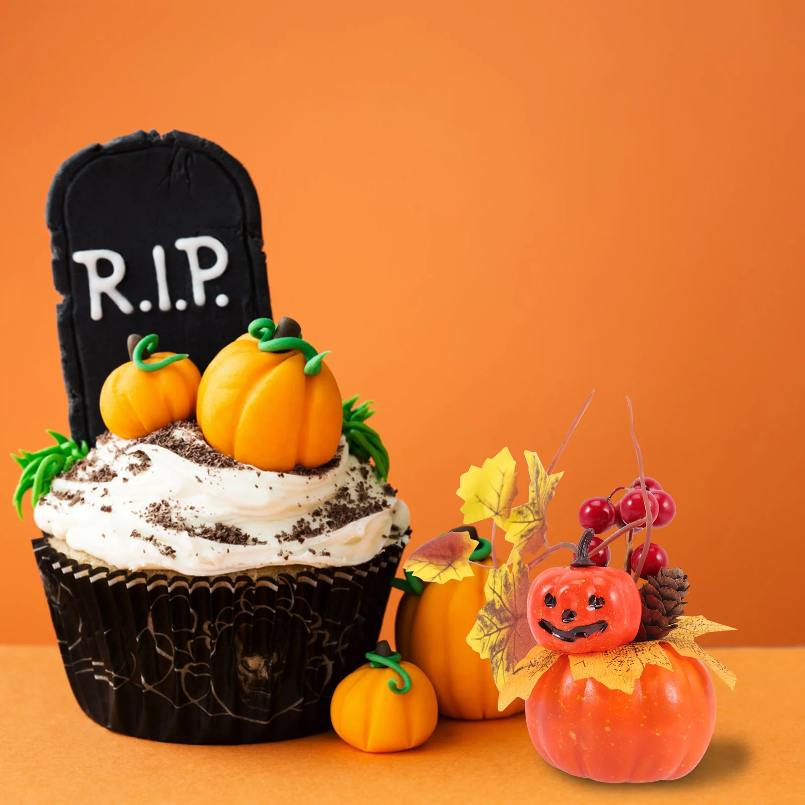 ديكور طاولة اليقطين الاصطناعي نابض بالحياة، زخرفة اليقطين العملية لزينة حصاد الخريف لعيد الهالوين وعيد الشكر #4