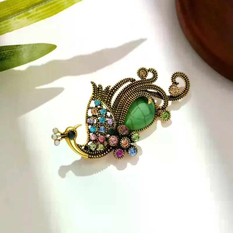 Retro Animal Rhinestone Peacock Brooch For Women Clothing Coat Jewelry Accessries Gifts