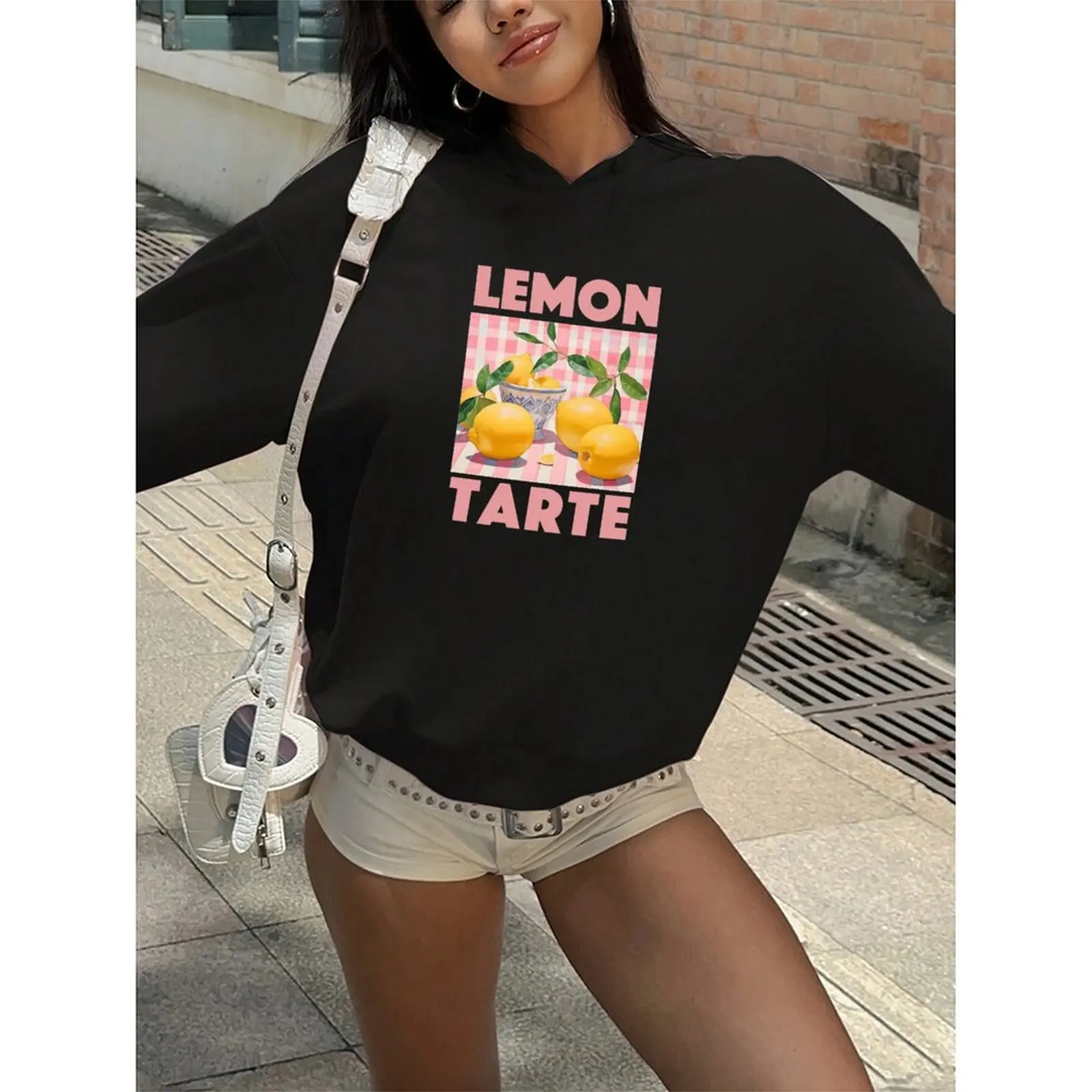 

Fashion Sweatshirts For Woman Loose Long-sleeved Casual Comfortable Printed Fresh Fruit Pattern Lemon Print Pullover Hoodies
