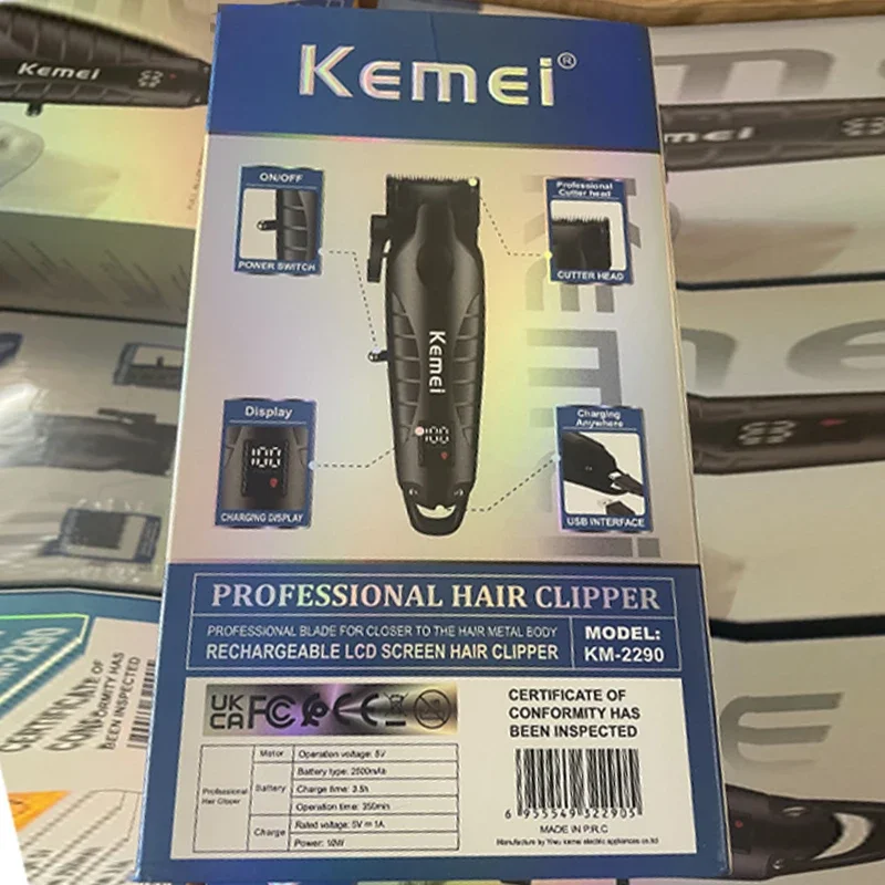 Kemei 2290 2293 Professional Cordless Hair Clipper Men Barber Fade Clipper And Zero Gapped Trimmer Set Electric Hair Cutting Kit
