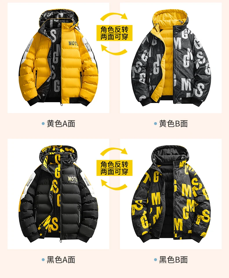 2026 Winter Men's Cotton Jacket letter pattern double-faced Cotton Jacket men Winter Coat Edition Trendy Thick solid color