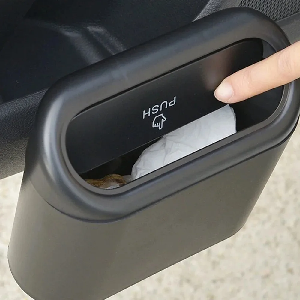 Car Trash Bin Hanging Vehicle Garbage Dust Case Storage Box Black Square Pressing Type Trash Can Auto Interior Accessories