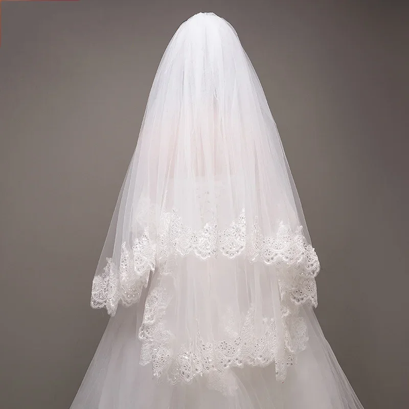 Wedding Lace Veil Sparkle Hip Length Veil 2 Tier Soft Tulle Bridal Veils with Comb