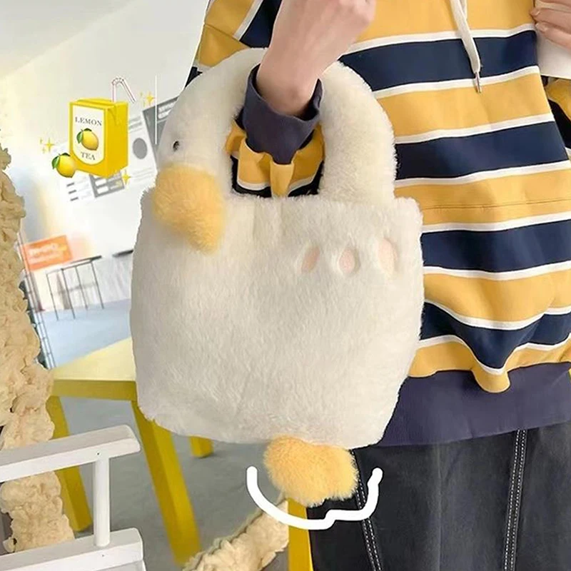 New Cute Cartoon Big White Goose Plush Doll borsa a tracolla di grande capacità borsa a tracolla Girly Tote Bag divertente borsa creativa regali di