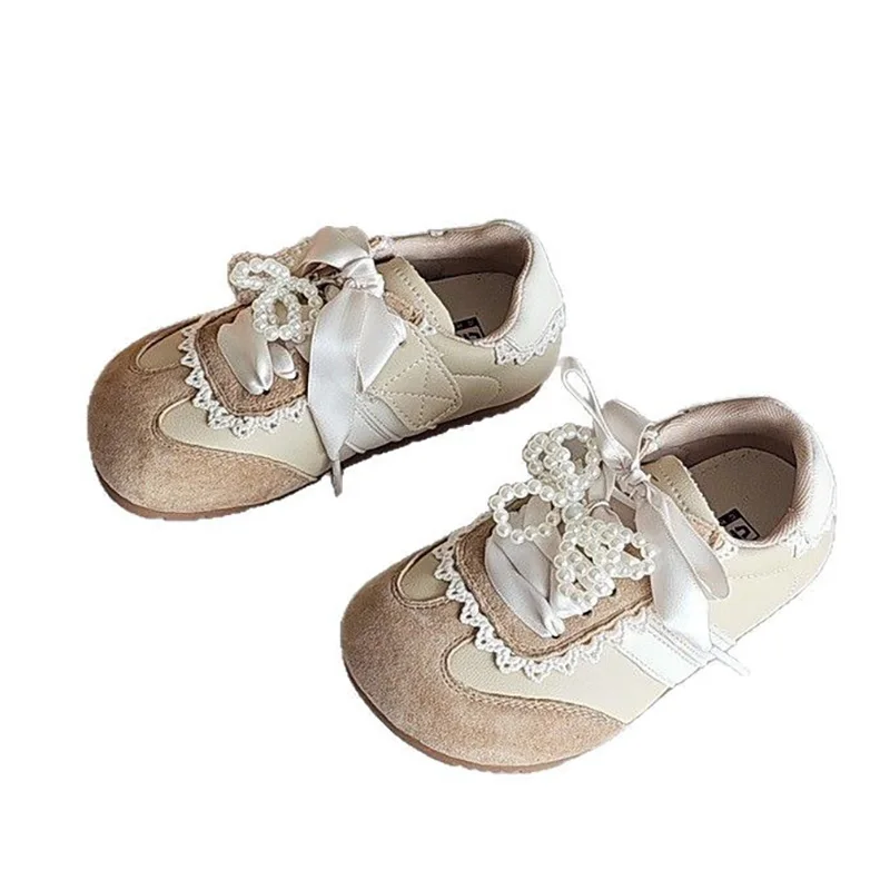 

Новая весенне-осенняя коллекция 2024, деконструктивная обувь для девочек с жемчужным кружевом, первые ходунки для малышей и детские кроссовки