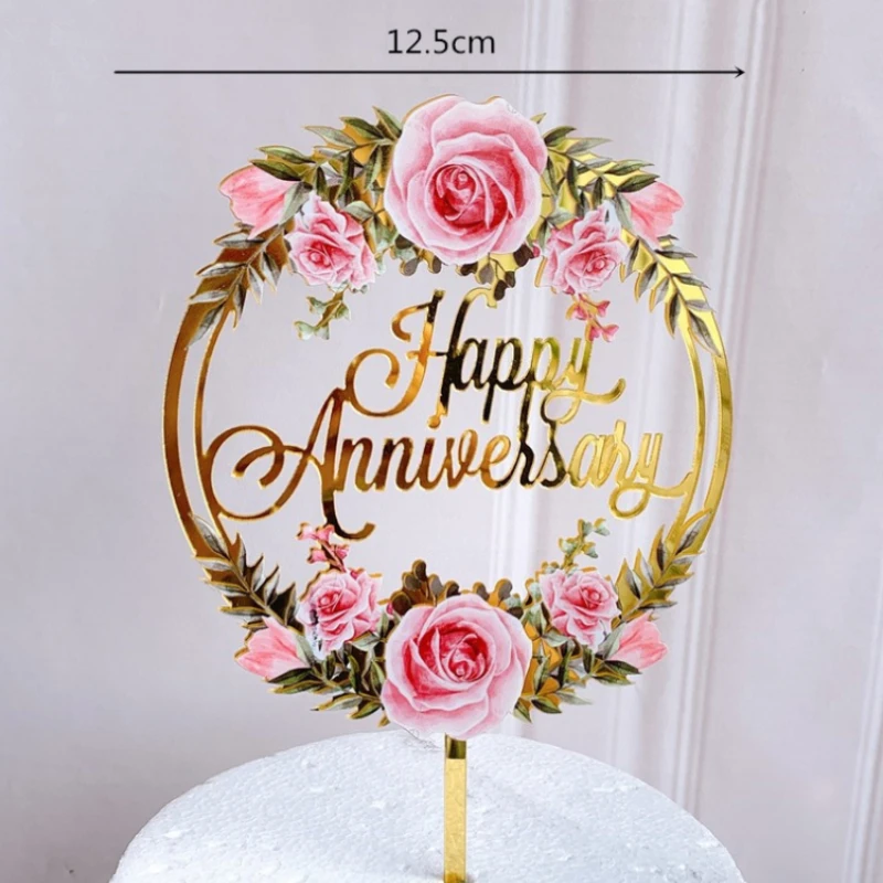 Colorful Flower Acrylic Cake Topper Decoration MrMrs Wedding Anniversary Mother's Day Kids Birthday 1PC Cake Decorating Supplies