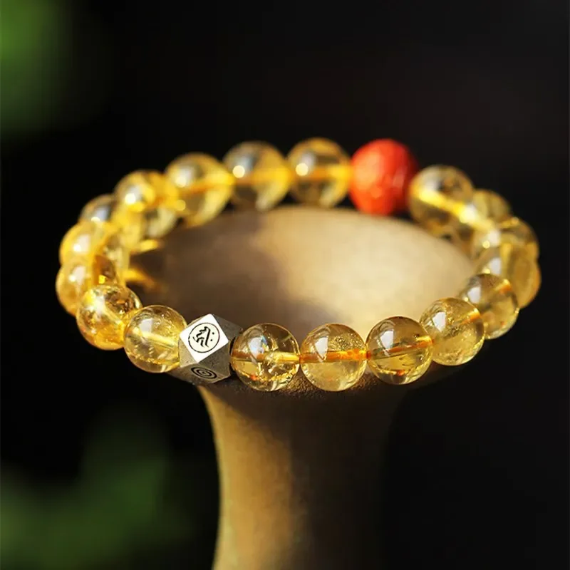 

Citrine Buddha Beads Men's and Women's Bracelets about 10mm Cinnabar Beads Benmingfo Hand Jewelry Lovers Ceremony National Style