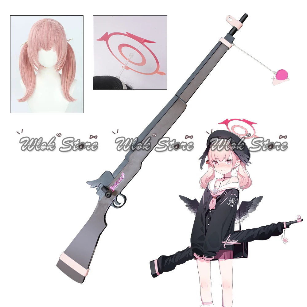 Anime Game Shimoe Koharu Blue Archive Cosplay Weapon Gun Prop Koharu Wig Halo Headwear Halloween Carnival Role Play Accessories