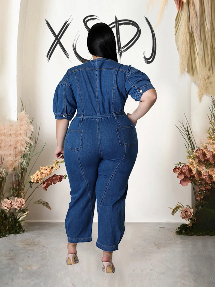 Denim Jumpsuit Women Plus Size One Piece Outfits Wear Casual Summer Woman Jumpsuit Zip Jeans Pants Wholesale Dropshipping