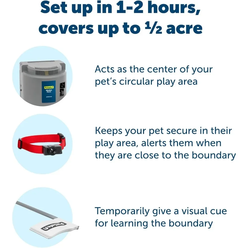 Wireless Pet Fence - The Original Wireless Containment System - Covers up to 1/2 Acre for Dogs 8lbs+, Tone/Static