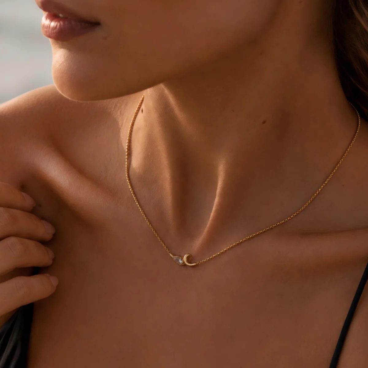 KunJoe Vintage Stainless Steel 18k Gold Plated Thick Twisted Teardrop Zirconia Pendant Necklace Women Boho Waterproof Jewelry