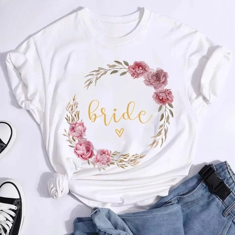 Floral Hoop Aesthetic Bridesmaid T Shirt Team Bride Top Tees Femme Wedding Shower T-Shirt Girl Bachelorette Hen Party T Shirts